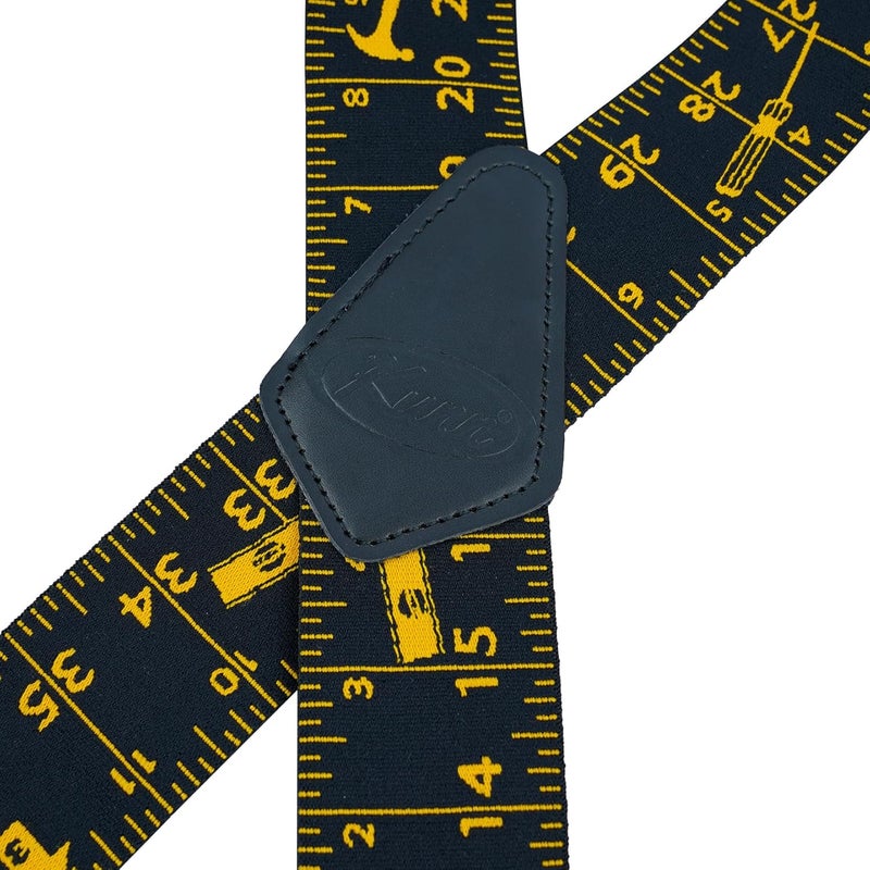 KUNN Men Suspender Tape Measure Pattern 2 inch Suspender Fully Strength Elastic with Heavy Duty Clip Ruler Suspenders, Black Tape Measure, One size Fit most - Image 3