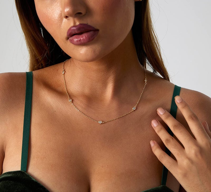LEXODY Diamond Necklaces for Women Dainty Solitaire Necklace 14k Gold Plated Layered CZ Necklace Simple Diamond Choker Necklaces for Women Trendy Jewelry Gifts for Women - Image 2