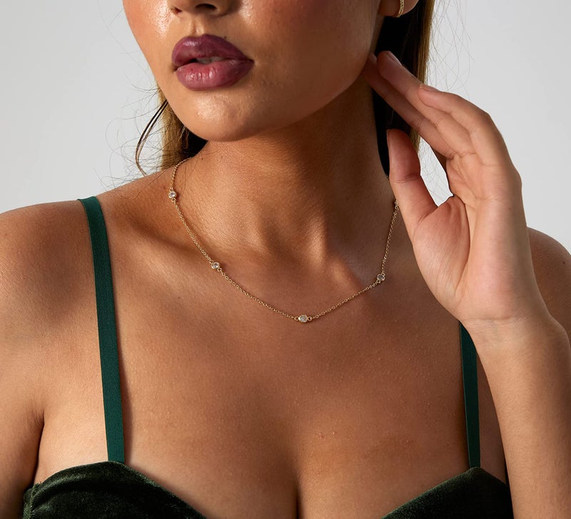LEXODY Diamond Necklaces for Women Dainty Solitaire Necklace 14k Gold Plated Layered CZ Necklace Simple Diamond Choker Necklaces for Women Trendy Jewelry Gifts for Women - Image 3