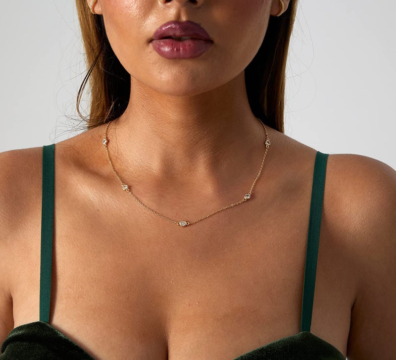 LEXODY Diamond Necklaces for Women Dainty Solitaire Necklace 14k Gold Plated Layered CZ Necklace Simple Diamond Choker Necklaces for Women Trendy Jewelry Gifts for Women - Image 4