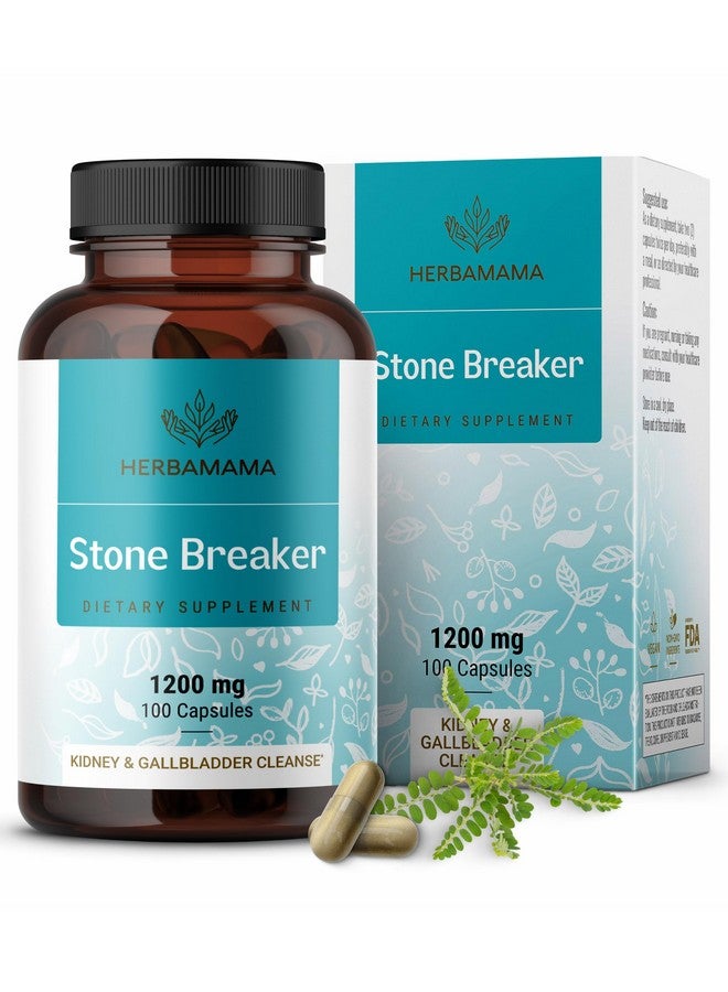 HERBAMAMA Chanca Piedra Stone Breaker Capsules 1200mg - Kidney Stone Breaker, Gallbladder Cleanse & Urinary Tract Support - Vegan, Non-GMO Kidney Supplement, 100 Caps, 25-Day Supply - Image 1