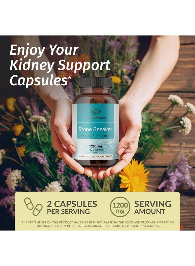 HERBAMAMA Chanca Piedra Stone Breaker Capsules 1200mg - Kidney Stone Breaker, Gallbladder Cleanse & Urinary Tract Support - Vegan, Non-GMO Kidney Supplement, 100 Caps, 25-Day Supply - Image 2