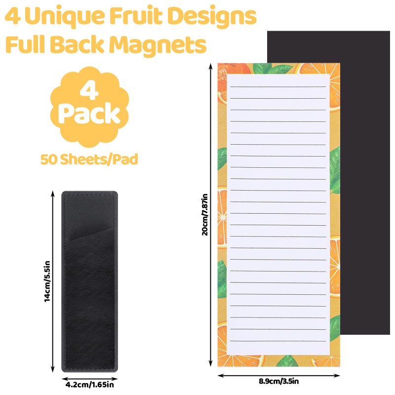Thboxes 4 Pack Magnetic Note Pad for Fridge with Pen Holder, Totally 200 Sheets Grocery List Magnet Pad for Refrigerator Magnetic Shopping List Padï¼ˆFruit Designï¼‰ - Image 2