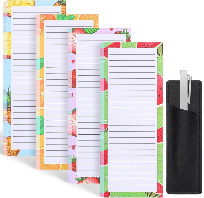 Thboxes 4 Pack Magnetic Note Pad for Fridge with Pen Holder, Totally 200 Sheets Grocery List Magnet Pad for Refrigerator Magnetic Shopping List Padï¼ˆFruit Designï¼‰ - Image 1