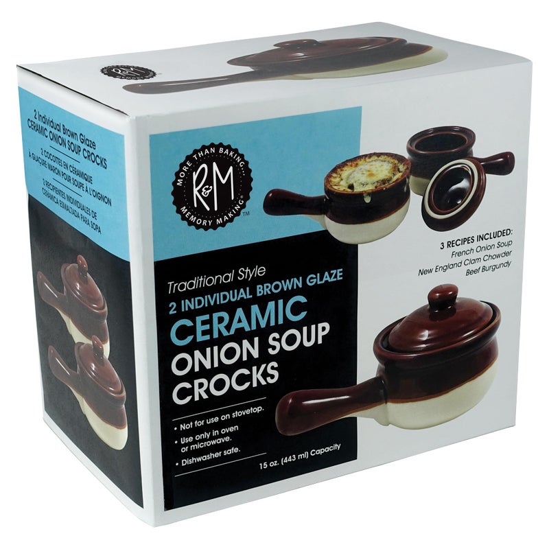 R&M RM International Traditional Style Ceramic 15Ounce French Onion Soup Crocks Polished Set of 2 