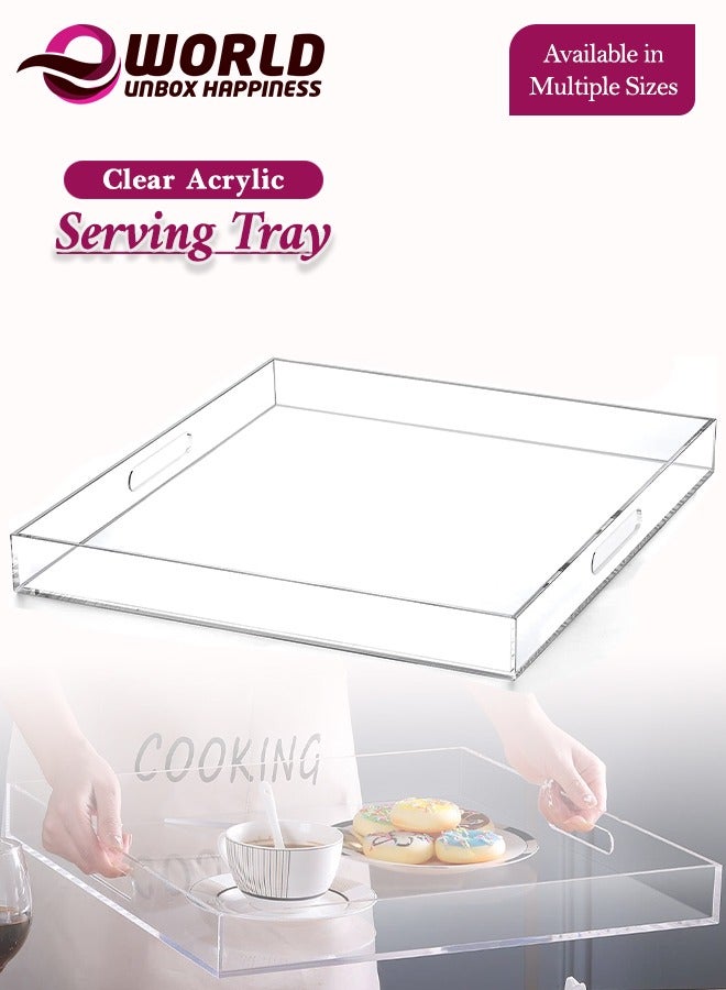Eworld Elegant and Durable Multifunctional Acrylic Serving Tray with Convenient Cutout Handles, Ideal Organizer for Living Room, Bedroom, Bathroom, Entryway, and Kitchen, Available in a Range of Sizes - Image 1