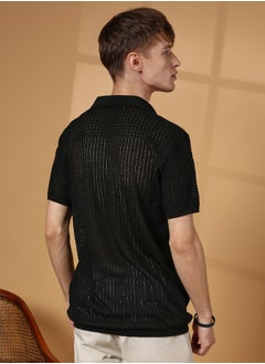 كامبوس سوترا Men's Raven Black Textured-Knit Polo T-Shirt  - Image 5