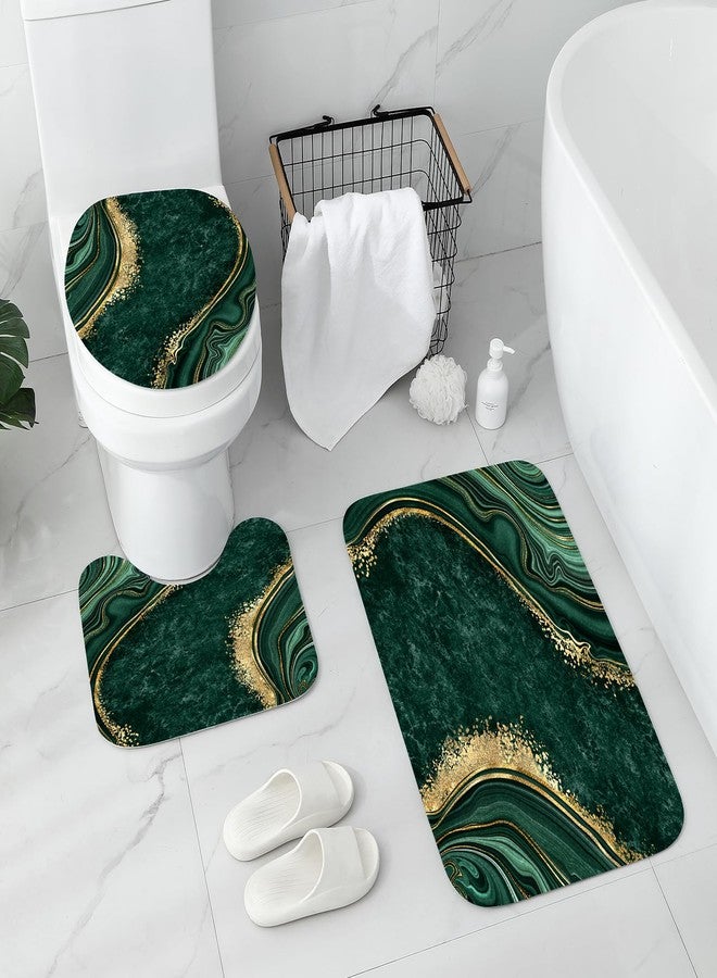 Gibelle 4 Pcs Luxury Marble Shower Curtain Set with Non-Slip Rugs, Toilet Lid Cover and Bath Mat, Gold Foil Emerald Green Bathroom Decor Set with Shower Curtain and Rugs and Accessories - Image 3