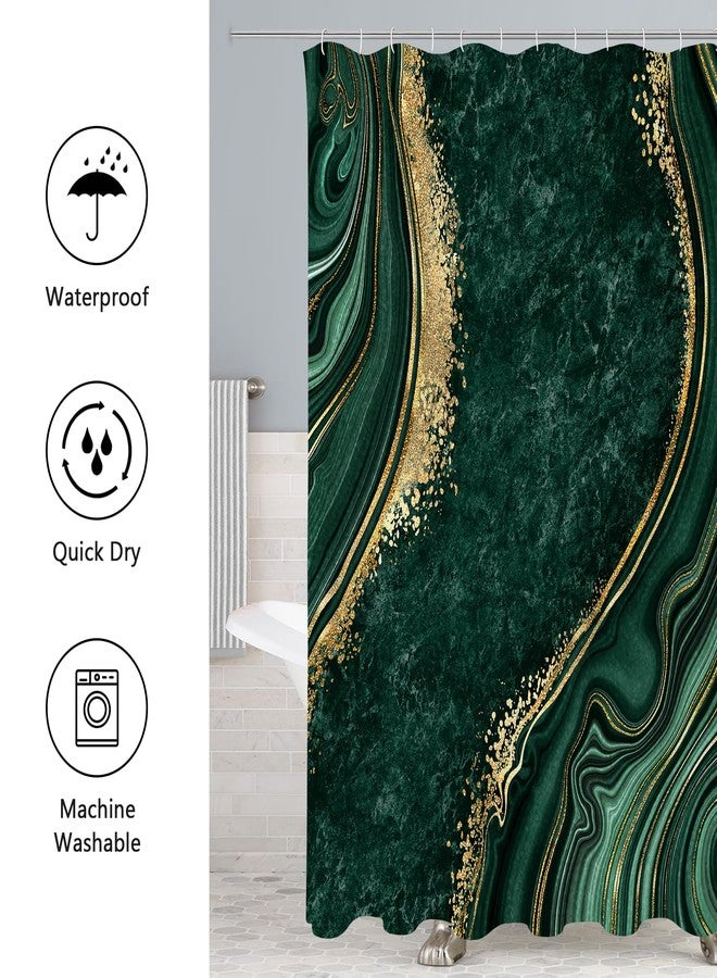 Gibelle 4 Pcs Luxury Marble Shower Curtain Set with Non-Slip Rugs, Toilet Lid Cover and Bath Mat, Gold Foil Emerald Green Bathroom Decor Set with Shower Curtain and Rugs and Accessories - Image 5