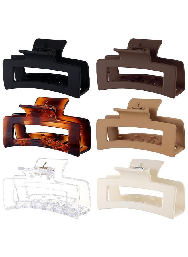 Sisiaipu - 3.5 Inch Medium Hair Claw Clips 6 Pack Brown Hair Clips For Women Square Claw Clips Rectangle Clips For Hair Banana Jaw Clips Hair Accessories For Girls Amber - Image 1