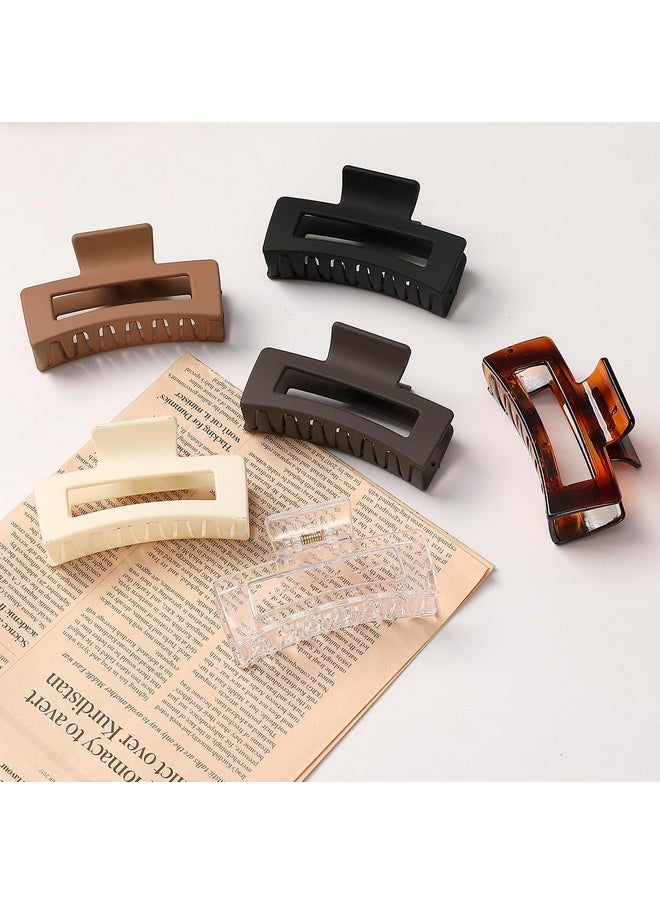 Sisiaipu - 3.5 Inch Medium Hair Claw Clips 6 Pack Brown Hair Clips For Women Square Claw Clips Rectangle Clips For Hair Banana Jaw Clips Hair Accessories For Girls Amber - Image 1
