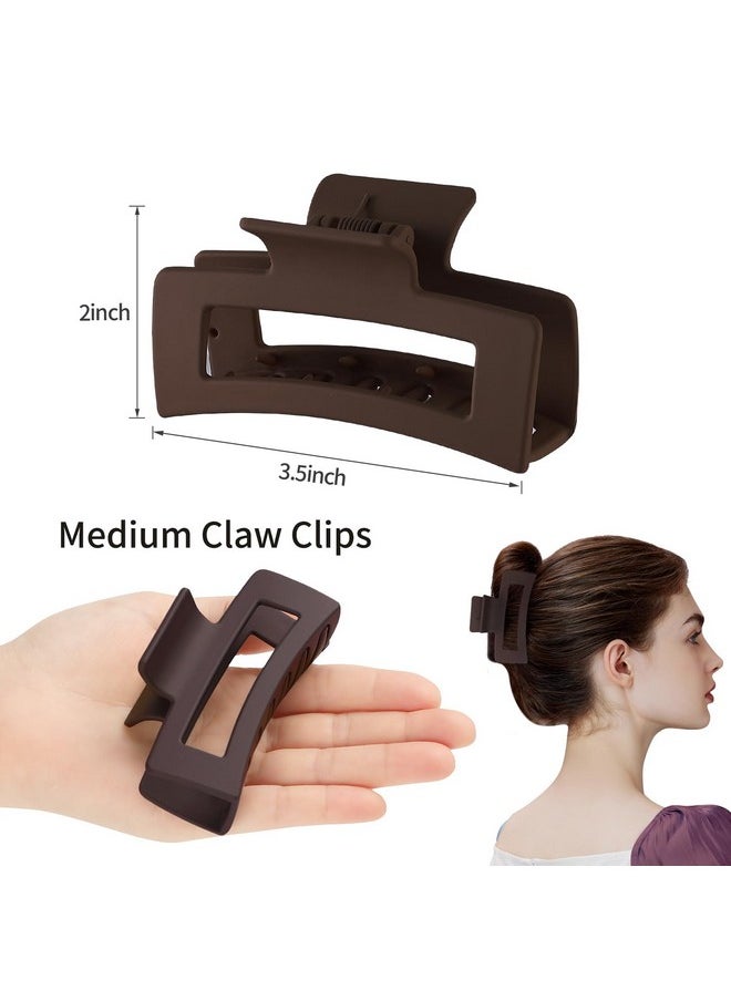 Sisiaipu - 3.5 Inch Medium Hair Claw Clips 6 Pack Brown Hair Clips For Women Square Claw Clips Rectangle Clips For Hair Banana Jaw Clips Hair Accessories For Girls Amber - Image 1