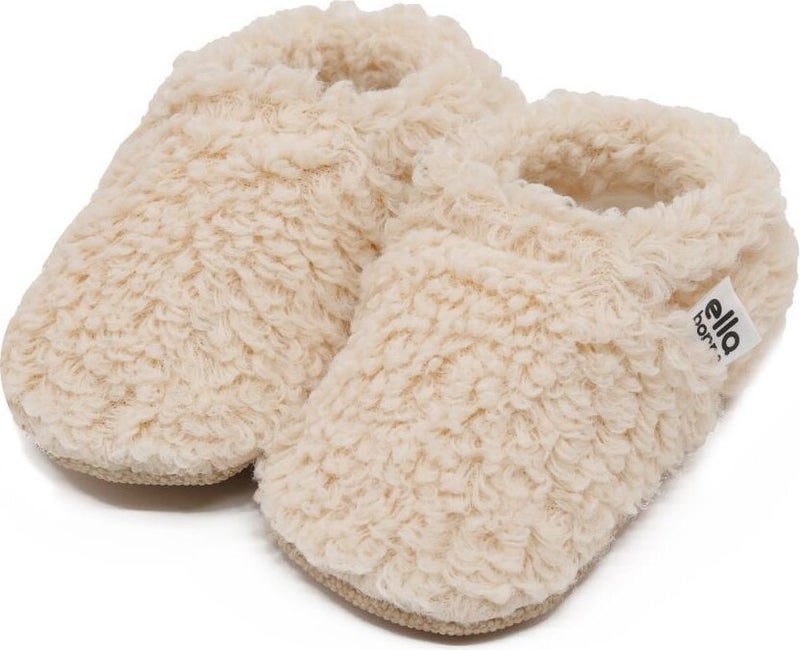 Ella Bonna Teddy Baby Slippers Home Booties, Non-Slip Sole, Organic Cotton Lining Nursery Shoes, Beige  - Image 1