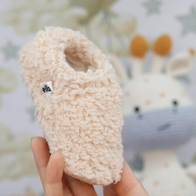 Ella Bonna Teddy Baby Slippers Home Booties, Non-Slip Sole, Organic Cotton Lining Nursery Shoes, Beige  - Image 3