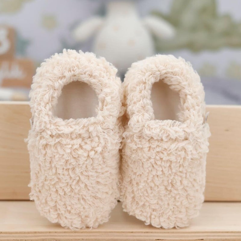 Ella Bonna Teddy Baby Slippers Home Booties, Non-Slip Sole, Organic Cotton Lining Nursery Shoes, Beige  - Image 4
