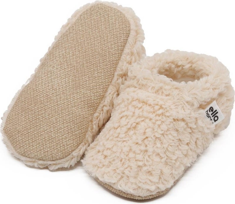 Ella Bonna Teddy Baby Slippers Home Booties, Non-Slip Sole, Organic Cotton Lining Nursery Shoes, Beige  - Image 5