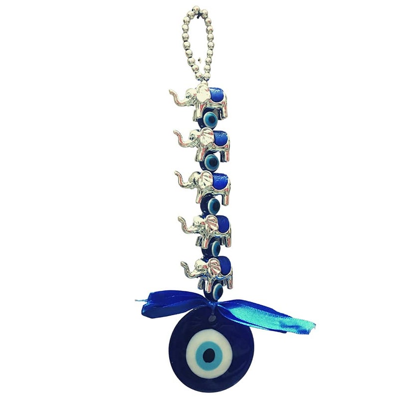 RIPE INDIA Ripe India L 5 Blue Elephant Evil Eye Wall and Car Hanging Showpiece