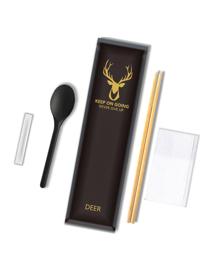 Generic - Factory Disposable Chopsticks Four-piece Kraft Paper Tableware Set Takeaway Tableware Package Set Four-in-one Logo-Color:Golden Deer Four Side Seal P5 Spoon 200 Sets - Image 1