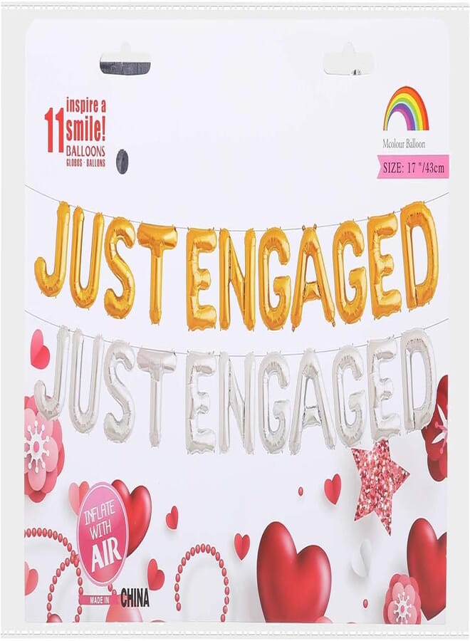 Mcolour Balloon Just Engaged Letters Foil Balloons - Set of 11, Silver