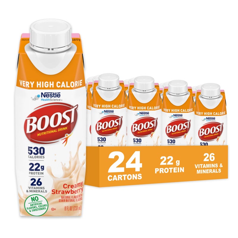 Boost Very High Calorie Strawberry Nutritional Drink - 22g Protein, 530 Nutrient Rich Calories, 8 Fl Oz (Pack of 24) - Image 1