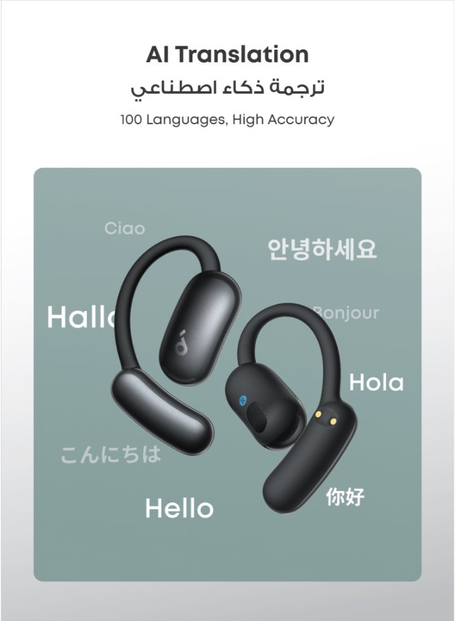 Soundcore AeroFit 2 AI Assistant Open-Ear Headphones by Anker, Pressure-Free Fit, 2x Richer Bass, Real-Time Translation Earbuds, Hi-Res, 35H Playtime, IP55 black - Image 4