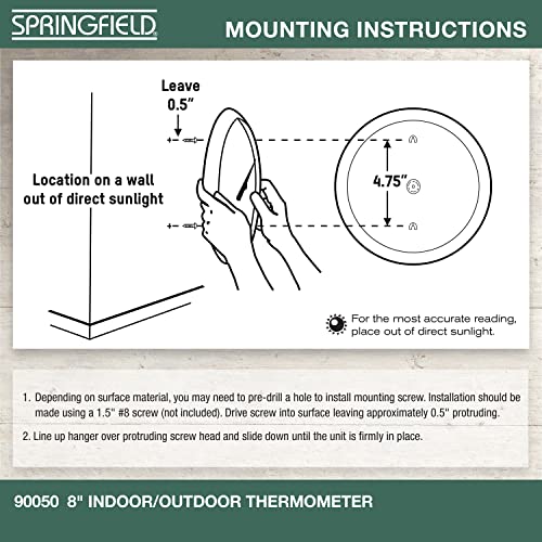 Springfield Indoor Outdoor Big Dial Thermometer, Wireless with Large Easy-to-Read Numbers, 8-Inch Dial for Patio, Pool, or Indoor Use, White Finish - Image 5