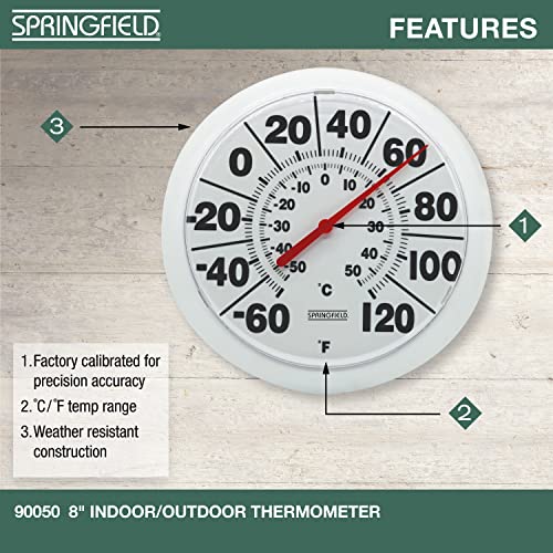 Springfield Indoor Outdoor Big Dial Thermometer, Wireless with Large Easy-to-Read Numbers, 8-Inch Dial for Patio, Pool, or Indoor Use, White Finish - Image 2