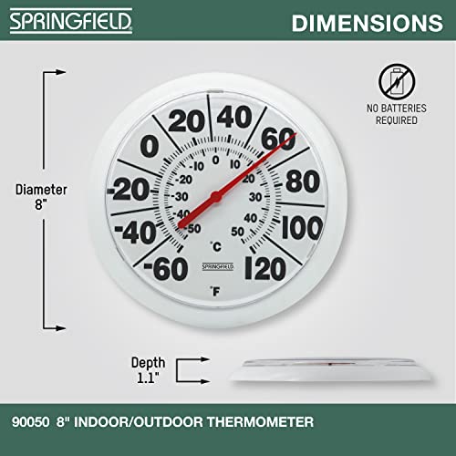 Springfield Indoor Outdoor Big Dial Thermometer, Wireless with Large Easy-to-Read Numbers, 8-Inch Dial for Patio, Pool, or Indoor Use, White Finish - Image 3