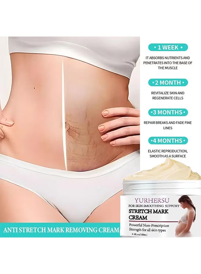 YURHERSU كريم علامات التمدد، كريم منع علامات التمدد أثناء الحمل، كريم إزالة علامات التمدد، كريم علامات التمدد للتدليك أثناء الحمل، يقلل من مظهر الندوب، العناية ببشرة البطن أثناء الحمل وبعده 100 مل - Image 4