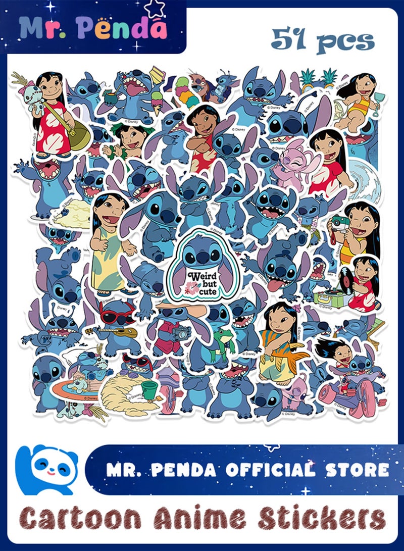 السيد باندا 51 قطعة من ملصقات الرسوم المتحركة ليلو اند ستيتش، ملصقات وحش لطيفة للابتوب والكمبيوتر وغرفة النوم وخزانة الملابس والسيارة ولوح التزلج والدراجة النارية والجوال والامتعة والجيتار - Image 1