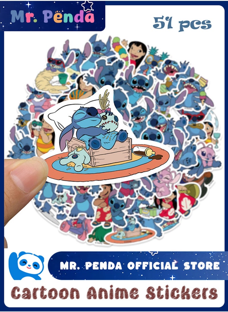 Mr. Penda 51Pcs Blue Stickers Cartoon Anime Stickers, Laptop Computer, Bedroom, Wardrobe, Car, Skateboard, Motorcycle Bicycle, Mobile Phone, Luggage, Guitar DIY Decal  - Image 1