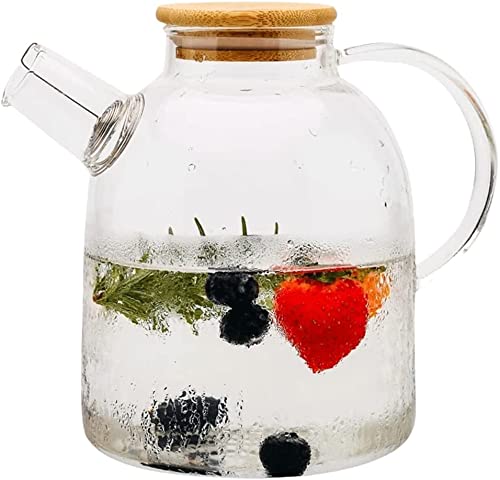 BRUSHFINCH Wooden Lid Glass TeapotCarafes Pitchers with Bamboo Lid 1800ml Loose Leaf Tea Filter Spout Natural Flowering Tea Gift SetGreen Teapot Pack of 1 - Image 1
