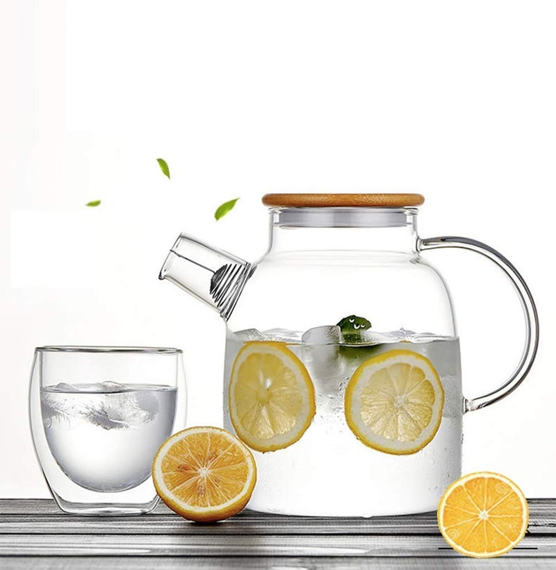BRUSHFINCH Wooden Lid Glass TeapotCarafes Pitchers with Bamboo Lid 1800ml Loose Leaf Tea Filter Spout Natural Flowering Tea Gift SetGreen Teapot Pack of 1 - Image 2