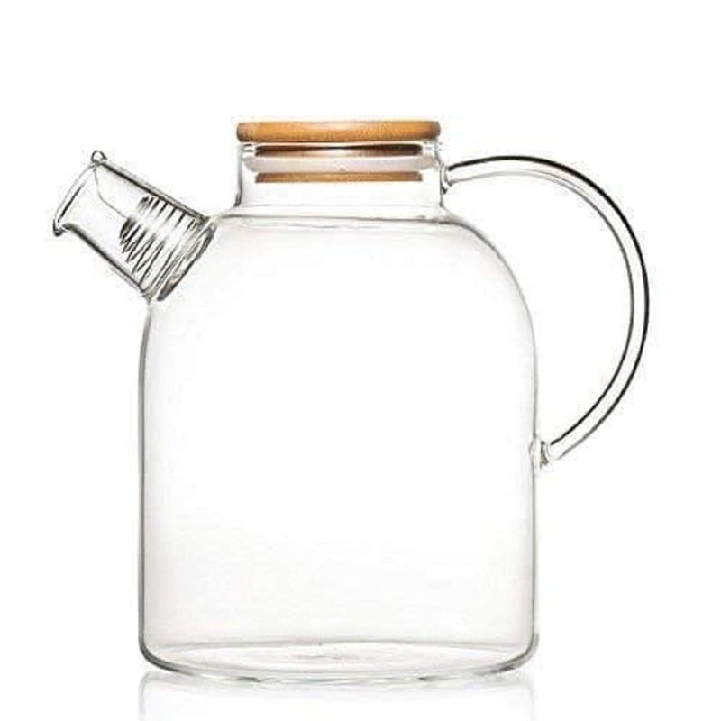 BRUSHFINCH Wooden Lid Glass TeapotCarafes Pitchers with Bamboo Lid 1800ml Loose Leaf Tea Filter Spout Natural Flowering Tea Gift SetGreen Teapot Pack of 1 - Image 3