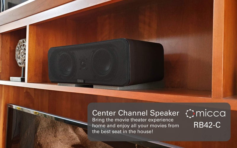 Micca RB42-C Premium Center Channel Bookshelf Speaker with Dual 4-Inch Woofers and Silk Tweeter, Clearer Dialogue for Home Theater Surround Sound Systems, Single, Dark Walnut - Image 2