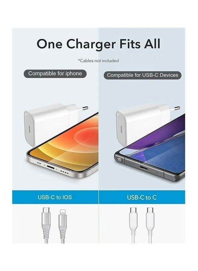20W Charger Type-C EU White – Fast Charging for Smartphones, Tablets & More – Compact & Efficient USB-C Power, Safe & Reliable, EU Plug Compatibility for Quick Charging