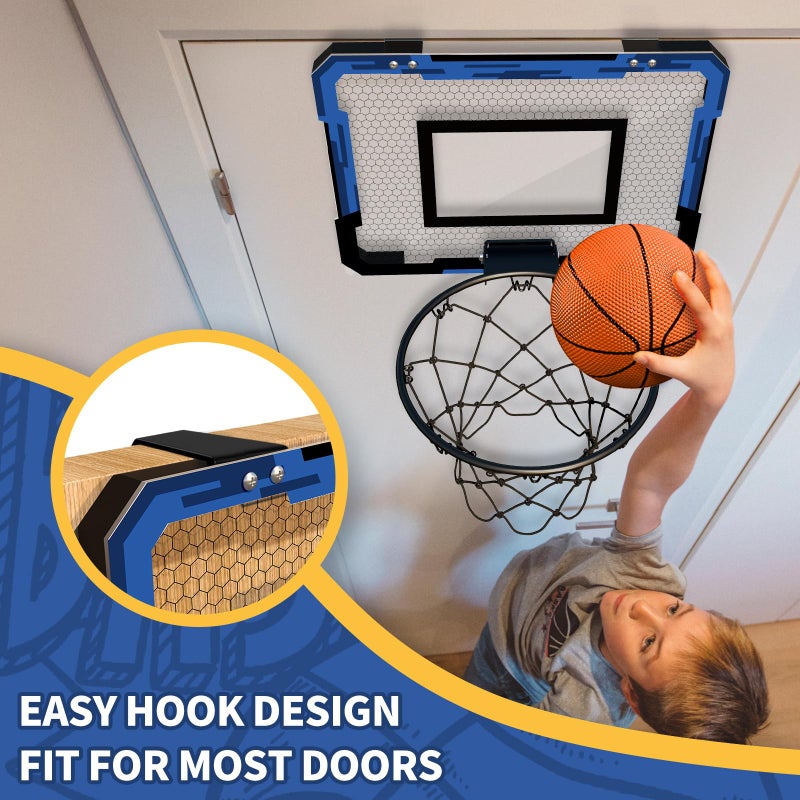 QDRAGON Mini Basketball Hoop, Over The Door Indoor, with 3 Balls/Inflator/Breakaway Rim, Basketball Toy Gifts for Kids and Adults, Suit for Bedroom/Office/Outdoor, Blue - Image 4