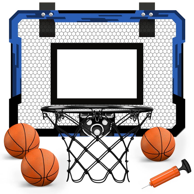 QDRAGON Mini Basketball Hoop, Over The Door Indoor, with 3 Balls/Inflator/Breakaway Rim, Basketball Toy Gifts for Kids and Adults, Suit for Bedroom/Office/Outdoor, Blue - Image 1