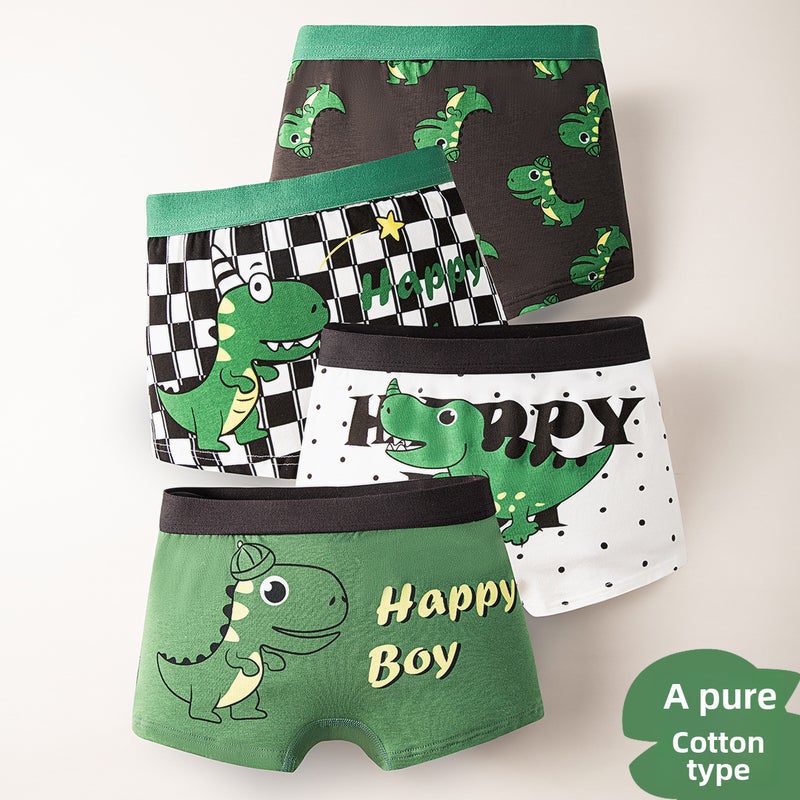 Boys Cotton Cartoon Boxer Briefs 1039 Happy Dinosaur