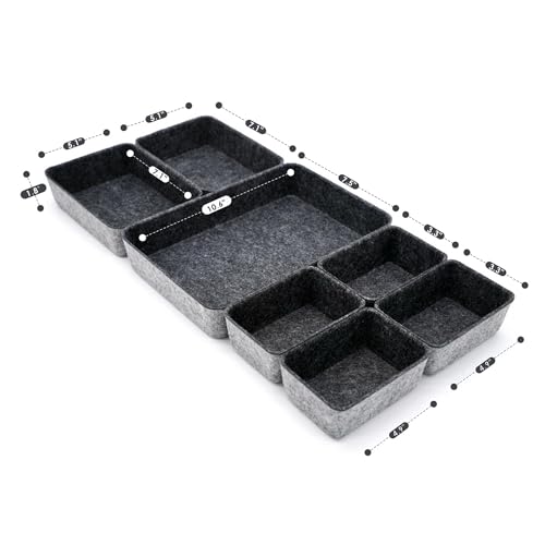 Welaxy Drawer organizers tray felt storage bin office Shallow Small Desk box Draw dividers stylish interior room decor 7-piece (Charcoal) - Image 2