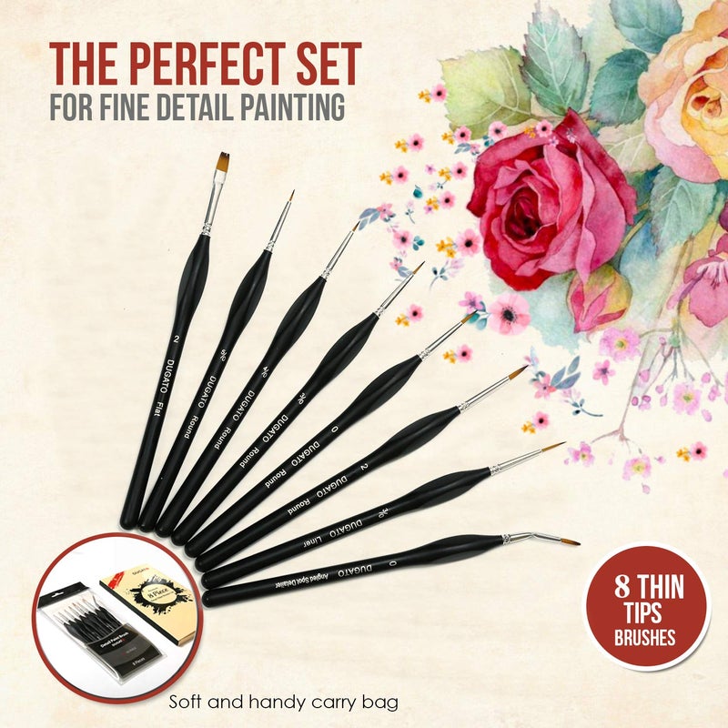DUGATO Fine Detail Paint Brush Set 8pcs, Tiny Professional Micro Miniature Painting Brushes Kit with Ergonomic Handle for Acrylic, Oil, Watercolor, Art, Scale Model, Face, Paint by Numbers (VIII) - Image 2
