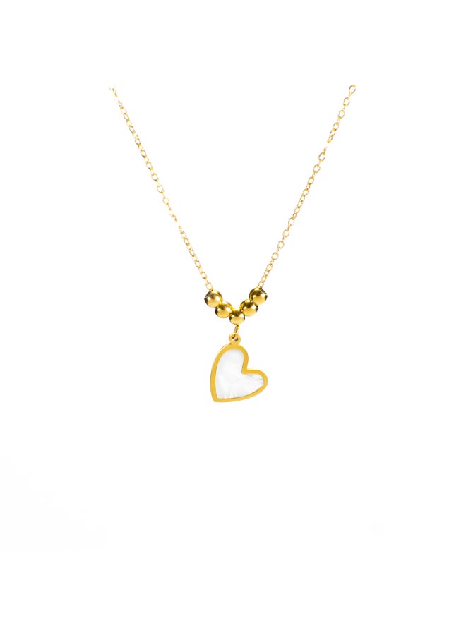The Black Pearl Accessories Golden Stainless Steel White Heart Pendant Necklace - Image 1
