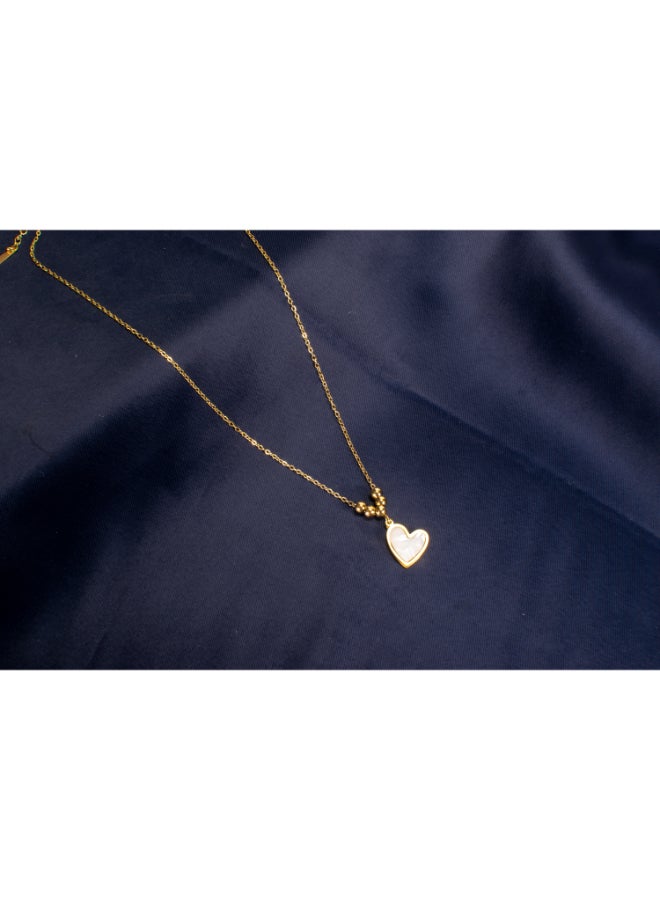 The Black Pearl Accessories Golden Stainless Steel White Heart Pendant Necklace - Image 3