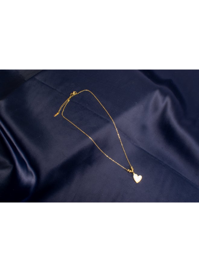 The Black Pearl Accessories Golden Stainless Steel White Heart Pendant Necklace - Image 4