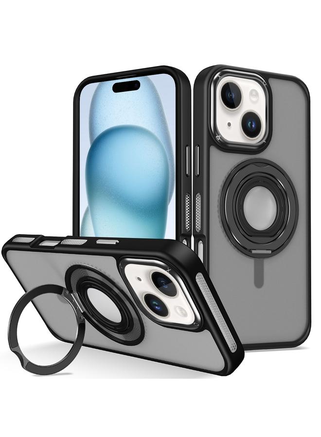 اس-توب جراب لهاتف iPhone 15 Skin Feel Matte Silicone Round 360 درجة مع حامل حلقي للهاتف - Image 1