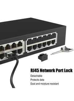 SYOSI 12 Pcs RJ45 Port Lock with Key, Locking Ethernet Port Dust Blocker, Female Port Plug Protectors, Compatible with RJ45 Port Devices, Black  - Image 2