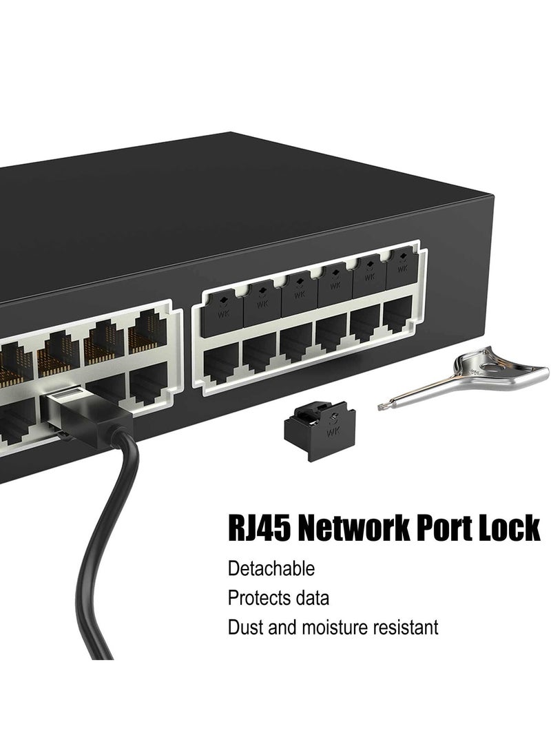 SYOSI - 12 Pcs RJ45 Port Lock with Key, Locking Ethernet Port Dust Blocker, Female Port Plug Protectors, Compatible with RJ45 Port Devices, Black - Image 1