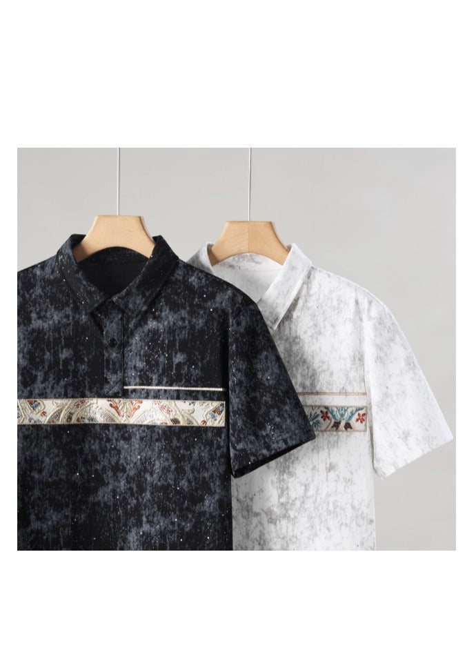 Splicing Embroidered Men's Polo Shirt Short Sleeve - Image 5