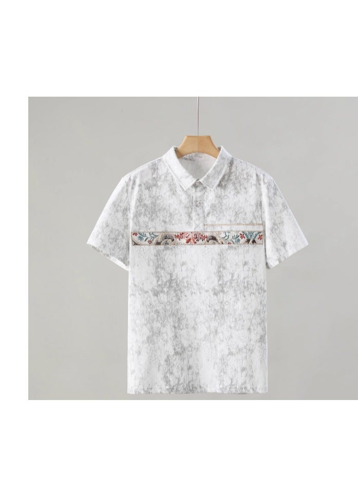 Splicing Embroidered Men's Polo Shirt Short Sleeve - Image 1
