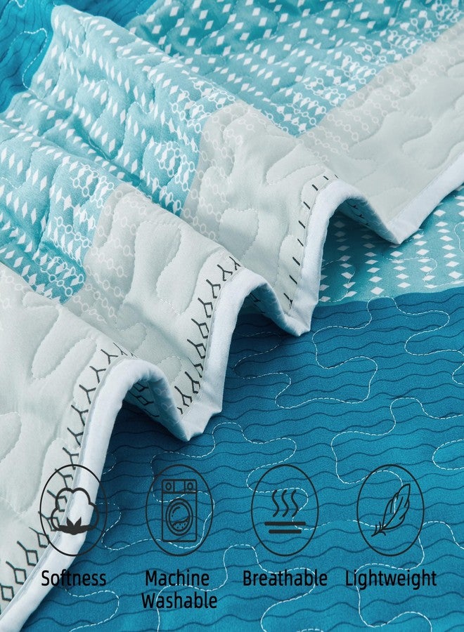 Andency Teal and White Striped Quilt King(106x96Inch), 3 Pieces (1 Quilt and 2 Pillowcases) Patchwork Bedroom Bedspread Coverlet Set, Soft Microfiber Quilted Bedding Set - Image 5